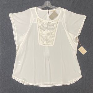 Meadow Rue Anthro Anele Cream White Blouse crochet Front Detail tassel trim WL